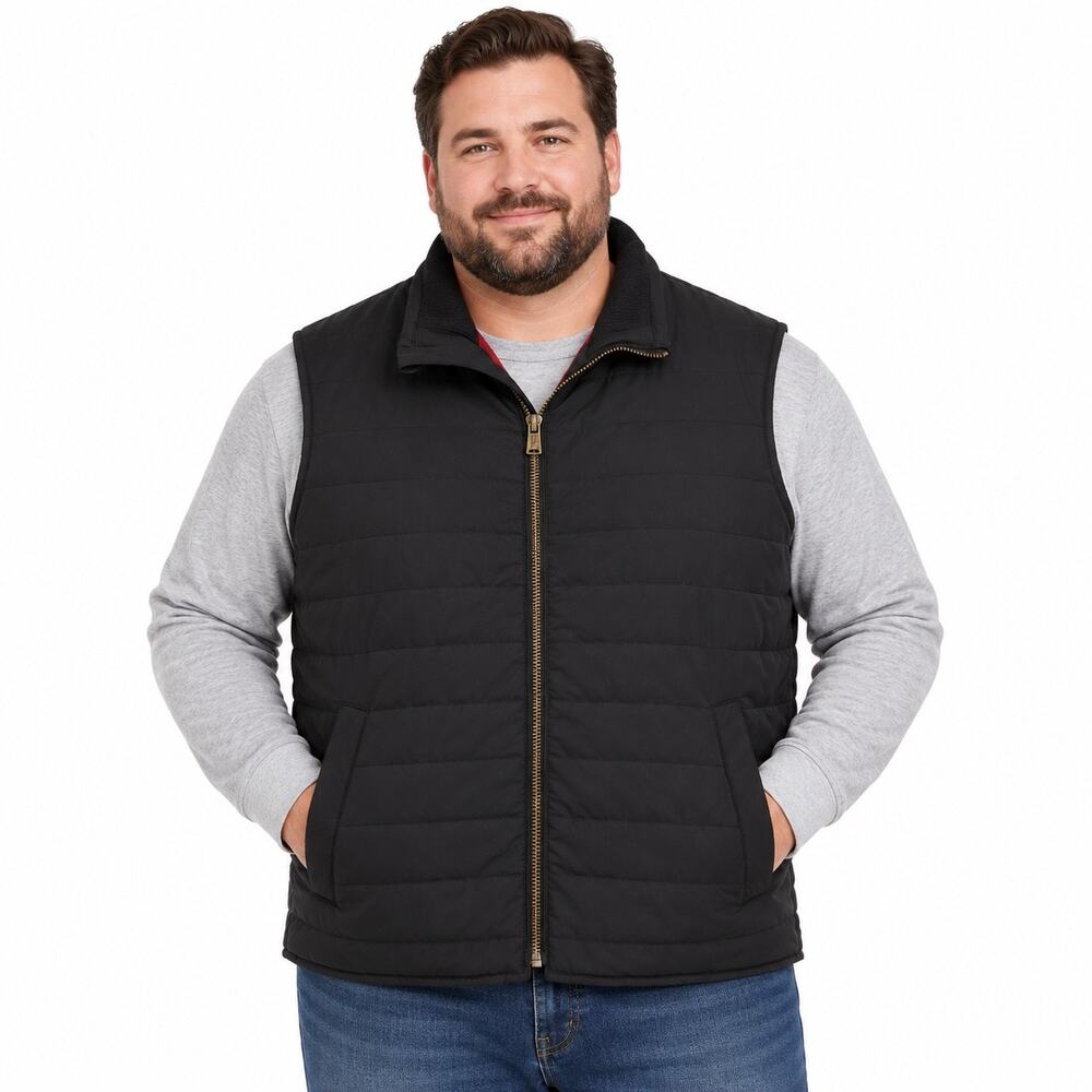 Pendleton Sz L Men's Quilted Puffer Vest Black Plaid Tartan Lining Full Zip